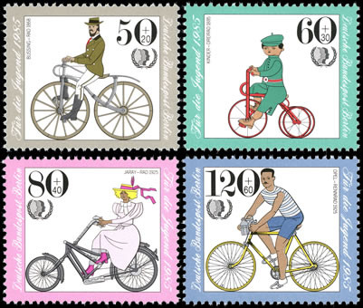Briefmarken Berlin 1985, Mi.Nr. 735-738, Jugend: Historische Fahrräder; Internationales Jahr der Jugend. Postfrisch