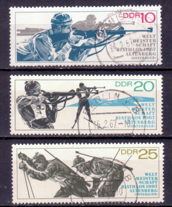 Briefmarken DDR 1967, Mi.Nr. 1251-1253, Biathlon-WM, Gestempelt