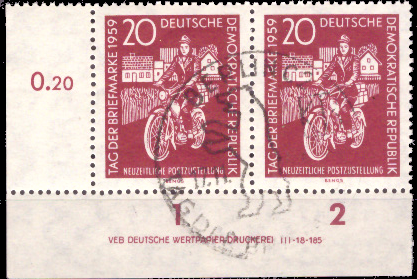 Briefmarken DDR 1959, Mi.Nr. 736 DV (Druckvermerk), Tag der Briefmarke. Ersttagssonderstempel Gestempelt