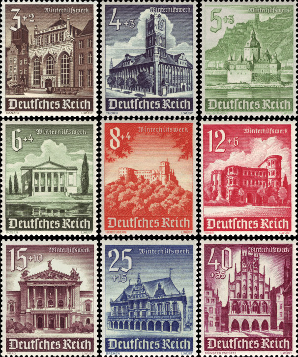 Briefmarken Deutsches Reich 1940, Mi.Nr.751-759, Winterhilfswerk, Bauwerke, Postfrisch