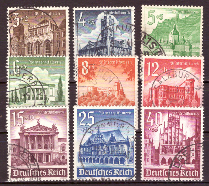 Briefmarken Deutsches Reich 1940, Mi.Nr. 751-759, Winterhilfswerk, Bauwerke, Gestempelt