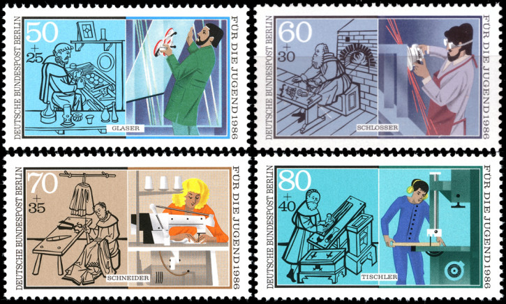 Briefmarken Berlin 1986: Mi.Nr. 754-757, Jugend: Handwerksberufe. Postfrisch
