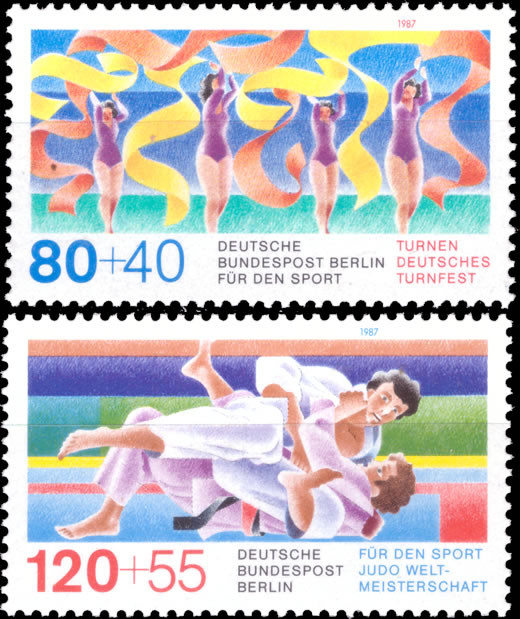 Briefmarken Berlin 1987, Mi.Nr. 777-778, Sporthilfe: Deutsches Turnfest, Berlin; Judo-Weltmeisterschaften, Essen. Postfrisch