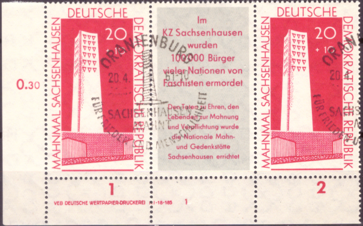 Briefmarken DDR 1960, Mi.Nr. WZd26 DV (Druckvermerk), Sachsenhausen, Gestempelt