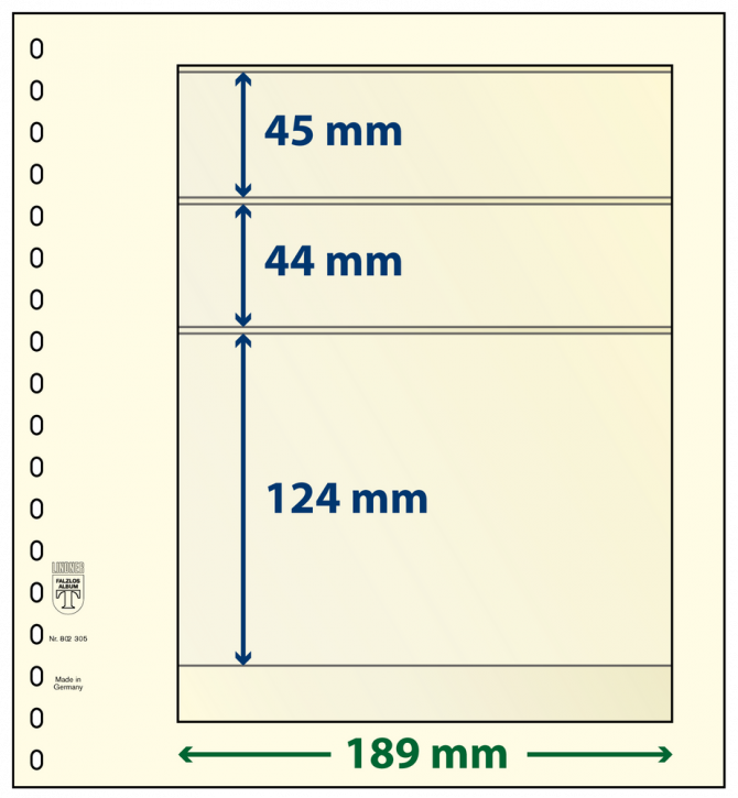 Lindner T-Blanko-Blätter mit 3 Streifen: 124 mm - 10er-Packung