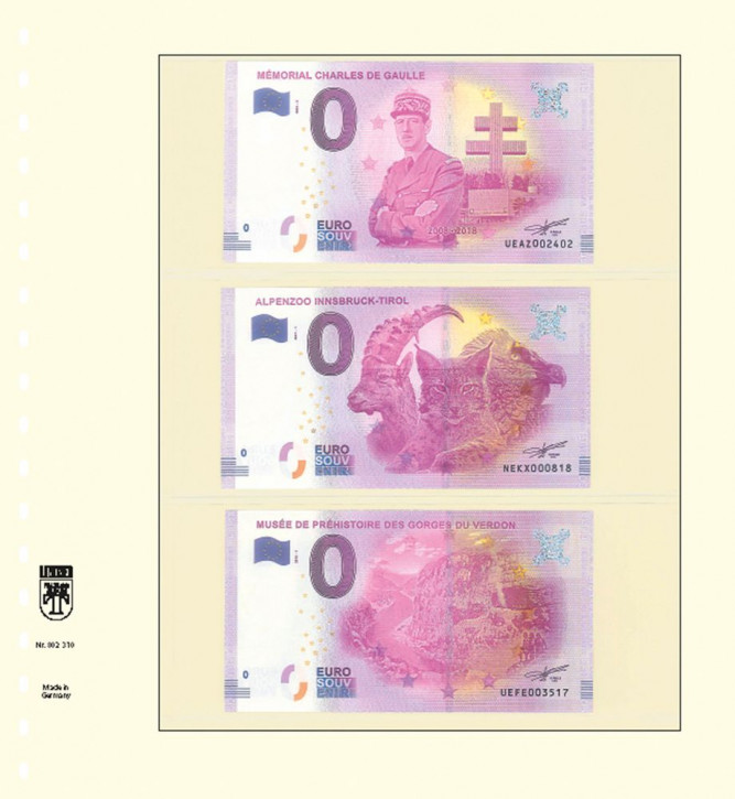 T-Blanko-Blätter mit 3 Streifen für 0-Euro Souvenirscheine, 10er-Packung