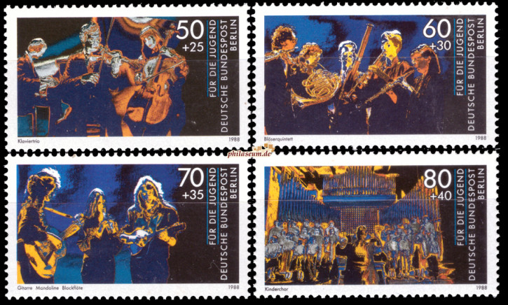 Briefmarken Berlin 1988, Mi.Nr. 807-810, Jugend: 25 Jahre Wettbewerb „Jugend musiziert“.  Postfrisch