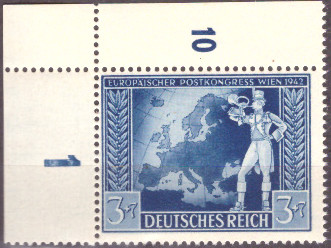 Briefmarken: Deutsches Reich 1942 Mi.Nr. 820 BE ol, Bogenecke oben links, Postkongress, Postfrisch