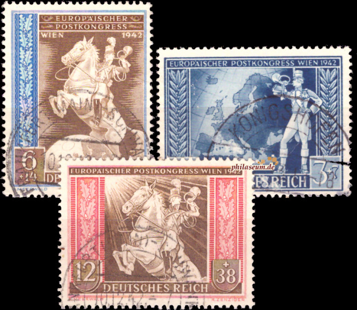 Briefmarken Deutsches Reich 1942, Mi.Nr. 820-822, Europäischer Postkongreß in Wien, Gestempelt