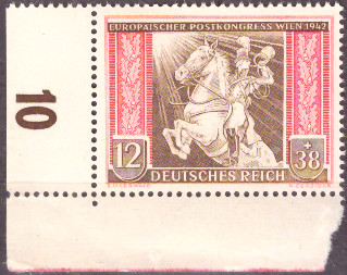 Briefmarken: Deutsches Reich 1942 Mi.Nr. 822 BE ul, Bogenecke unten links, Postkongress, Postfrisch