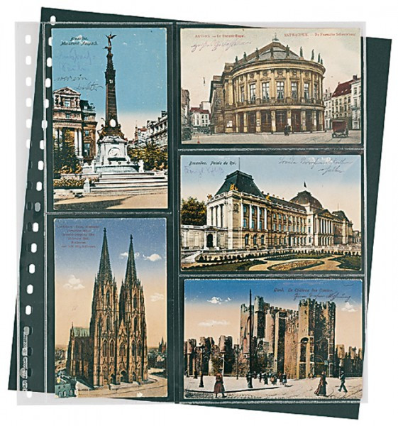 Lindner Klarsichthülle mit 5 Taschen für Postkarten oder Belege 95 x 143 mm, mit schwarzem Zwischenblatt, 10er-Packung
