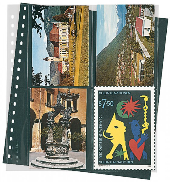 Lindner Klarsichthülle mit 4 Taschen für Postkarten oder Belege 114 x 146 mm, mit schwarzem Zwischenblatt, 10er-Packung