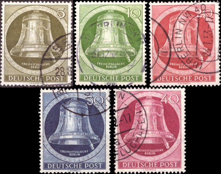 Briefmarken Berlin 1951, Mi.Nr. 82-86 Freiheitsglocke (II) Klöppel rechts, Gestempelt
