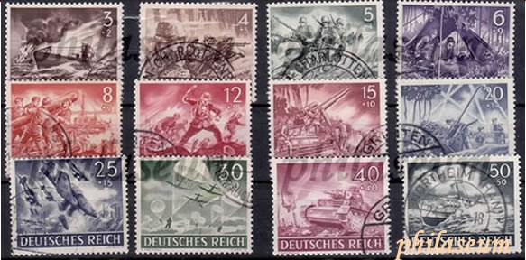 Briefmarken Deutsches Reich 1943, Mi.Nr. 831-842, Tag der Wehrmacht I, Gestempelt