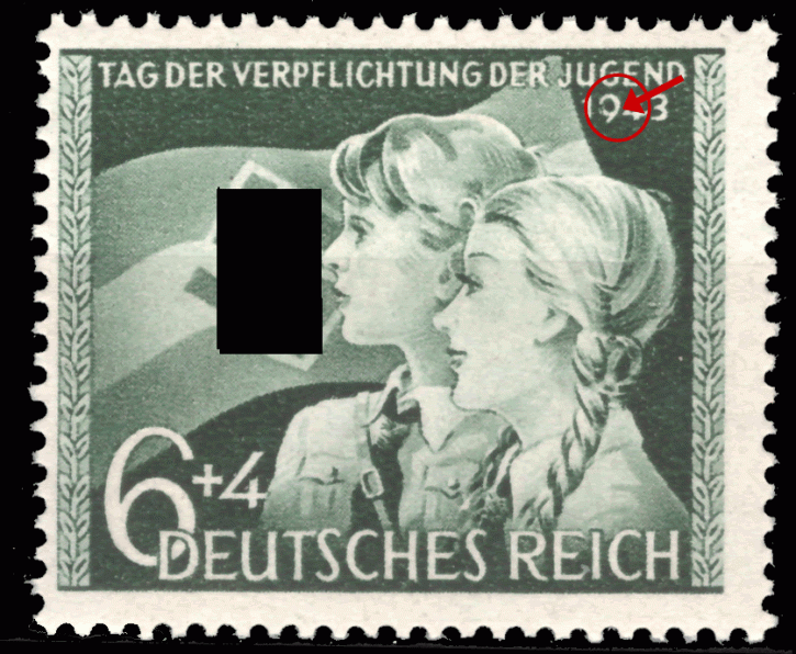 Deutsches Reich 1943, Mi.Nr. 843III f18 Plattenfehler "9" in "1943" gebrochen, Jugend, Postfrisch