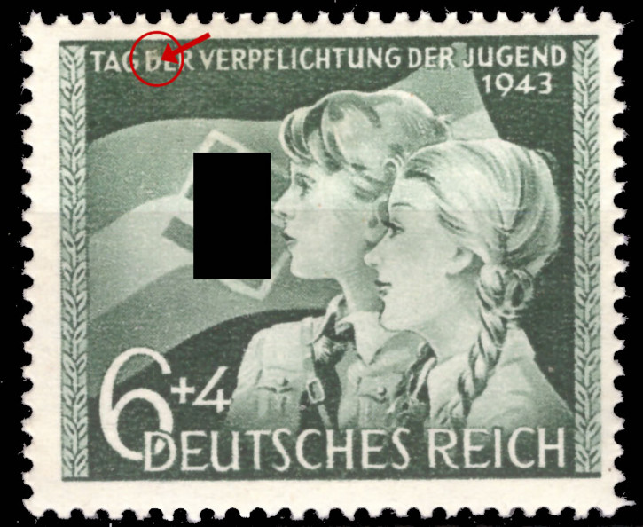 Deutsches Reich 1943, Mi.Nr. 843If39A Plattenfehler verkleinertes "D" in "Der", Jugend, Postfrisch