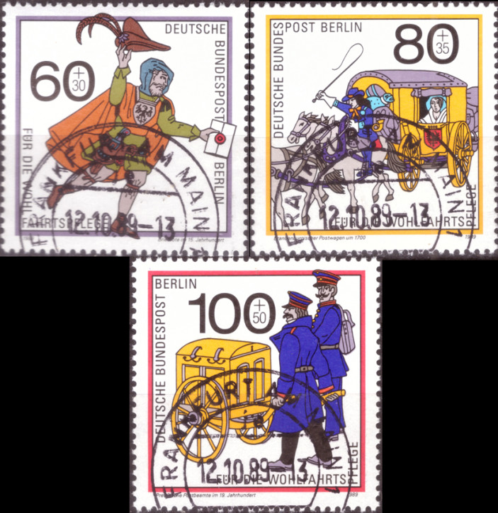 Briefmarken Berlin 1989, Mi.Nr. 852-854, Wohlfahrt: Postbeförderung im Laufe der Jahrhunderte. Gestempelt