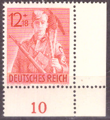 Briefmarken: Deutsches Reich 1943 Mi.Nr. 853 BE ur, Bogenecke unten rechts, Arbeitsdienst, Postfrisch