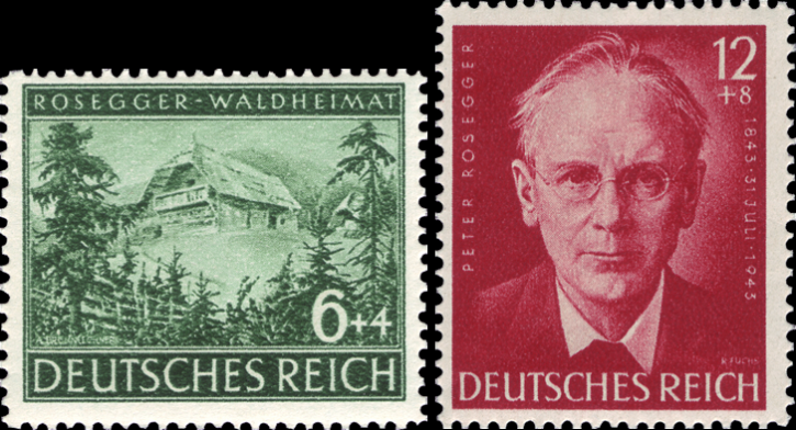 Briefmarken: Deutsches Reich 1943, Mi.Nr. 855 - 856, Peter Rosegger, Postfrisch