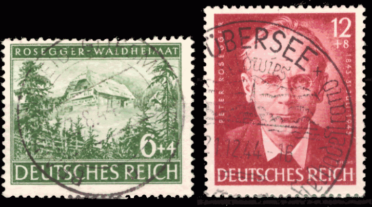 Briefmarken: Deutsches Reich 1943, Mi.Nr. 855 - 856, Peter Rosegger, Gestempelt