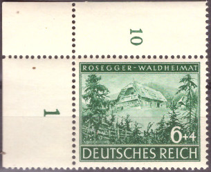Briefmarken: Deutsches Reich 1943 Mi.Nr. 855 BE ol, Bogenecke oben links, Peter Rosegger, Postfrisch