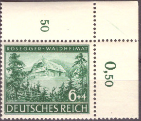 Briefmarken: Deutsches Reich 1943 Mi.Nr. 855 BE or, Bogenecke oben rechts, Peter Rosegger, Postfrisch