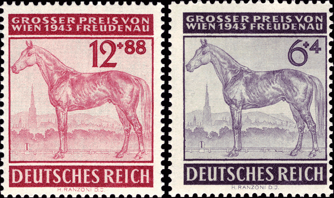 Briefmarken: Deutsches Reich 1943, Mi.Nr. 857-858, Galopprennen „Großer Preis von Wien“, Postfrisch