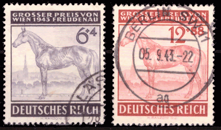 Briefmarken: Deutsches Reich 1943, Mi.Nr. 857-858, Galopprennen „Großer Preis von Wien“, Gestempelt