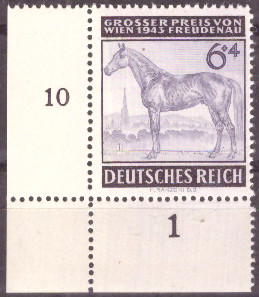 Briefmarken: Deutsches Reich 1943 Mi.Nr. 857 BE ul, Bogenecke unten links, "Großer Preis von Wien", Postfrisch