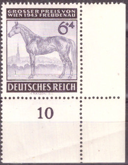 Briefmarken: Deutsches Reich 1943 Mi.Nr. 857 BE ur, Bogenecke unten rechts, "Großer Preis von Wien", Postfrisch