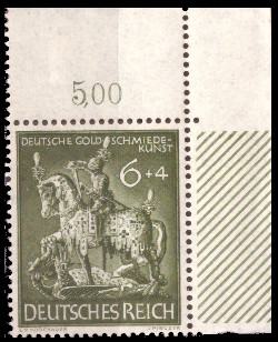 Briefmarken: Deutsches Reich 1943 Mi.Nr. 860 BE or, Bogenecke oben rechts, Goldschmiedekunst, Postfrisch