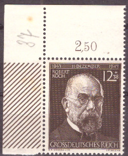 Briefmarken: Deutsches Reich 1944 Mi.Nr. 864 BE ol, Bogenecke oben links, Robert Koch, Postfrisch