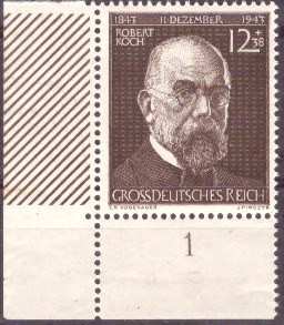 Briefmarken: Deutsches Reich 1944 Mi.Nr. 864 BE ul, Bogenecke unten links, Robert Koch, Postfrisch