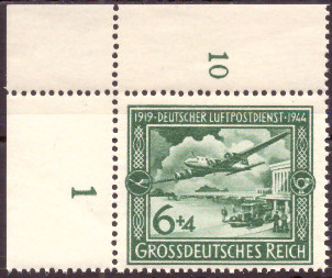 Briefmarken: Deutsches Reich 1944, Mi.Nr. 866 BE ol, Bogenecke oben links, Luftpostdienst, Postfrisch