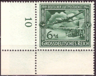 Briefmarken: Deutsches Reich 1944, Mi.Nr. 866 BE ul, Bogenecke unten links, Luftpostdienst, Postfrisch