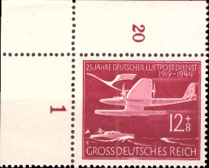 Briefmarken: Deutsches Reich 1944, Mi.Nr. 867 BE ol, Bogenecke oben links, Luftpostdienst, Postfrisch