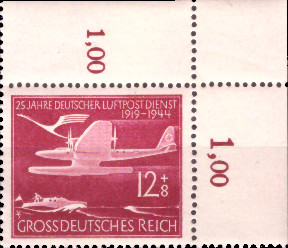 Briefmarken: Deutsches Reich 1944, Mi.Nr. 867 BE or, Bogenecke oben rechts, Luftpostdienst, Postfrisch