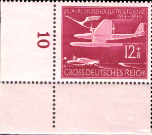 Briefmarken: Deutsches Reich 1944, Mi.Nr. 867 BE ul, Bogenecke unten links, Luftpostdienst, Postfrisch