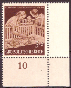 Briefmarken: Deutsches Reich 1944, Mi.Nr. 869 BE ur, Bogenecke unten rechts, Hilfswerk, Postfrisch