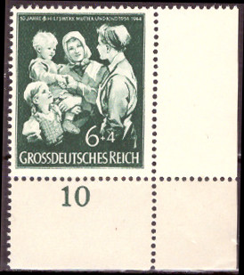 Briefmarken: Deutsches Reich 1944, Mi.Nr. 870 BE ur, Bogenecke unten rechts, Hilfswerk, Postfrisch