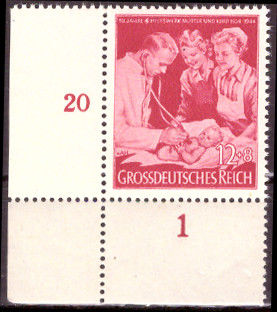 Briefmarken: Deutsches Reich 1944, Mi.Nr. 871 BE ul, Bogenecke unten links, Hilfswerk, Postfrisch