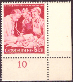 Briefmarken: Deutsches Reich 1944, Mi.Nr. 871 BE ur, Bogenecke unten rechts, Hilfswerk, Postfrisch