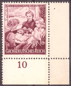 Briefmarken: Deutsches Reich 1944, Mi.Nr. 872 BE ur, Bogenecke unten rechts, Hilfswerk, Postfrisch