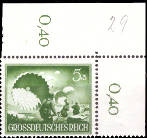 Briefmarken: Deutsches Reich 1944 Mi.Nr. 875 BE or, Bogenecke oben rechts, Wehrmacht II, Postfrisch