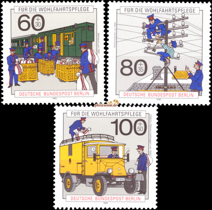 Briefmarken Berlin 1990, Mi.Nr. 876-878, Wohlfahrt: Geschichte der Post und Telekommunikation.. Postfrisch