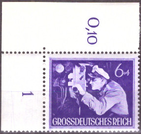 Briefmarken: Deutsches Reich 1944 Mi.Nr. 876 BE ol, Bogenecke oben links, Wehrmacht II, Postfrisch