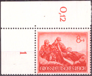 Briefmarken: Deutsches Reich 1944 Mi.Nr. 877 BE ol, Bogenecke oben links, Wehrmacht II, Postfrisch