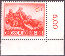 Briefmarken: Deutsches Reich 1944 Mi.Nr. 877 BE ur, Bogenecke unten rechts, Wehrmacht II, Postfrisch