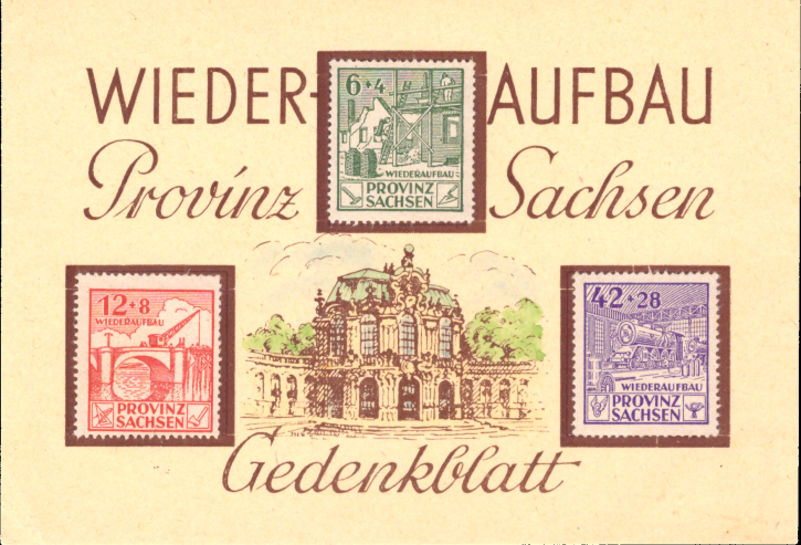 Briefmarken Alliierte Besetzung (SBZ Provinz Sachsen) 1946, Mi.Nr. 87-89, Wiederaufbau Sachsen, Gedenkblatt