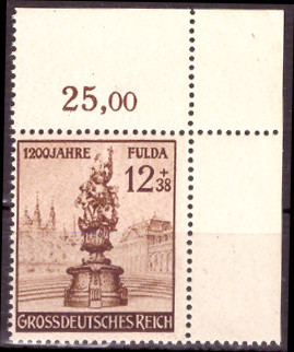 Briefmarken: Deutsches Reich 1944, Mi.Nr. 886 BE or, Bogenecke oben rechts, Fulda, Postfrisch